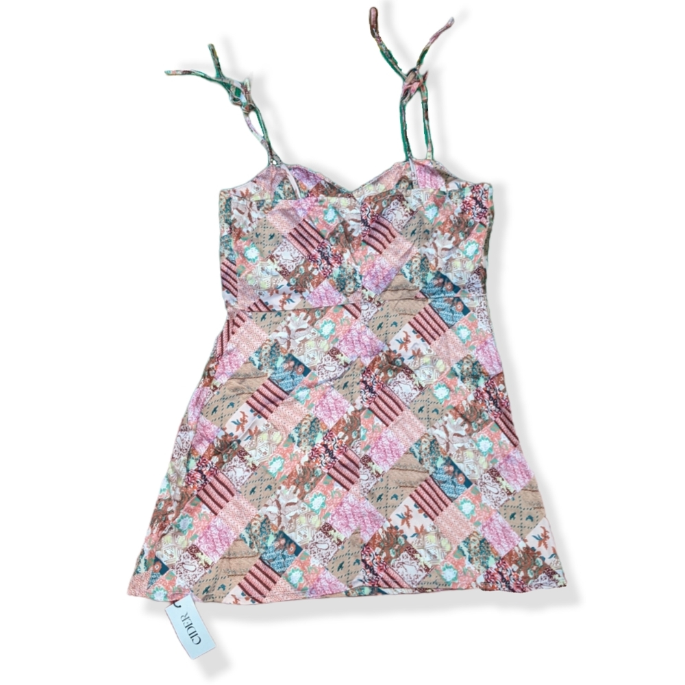 Brand New Unique Florals & Paisley Patchwork Silky A-Line Red Mini Dress - Picture 8 of 10